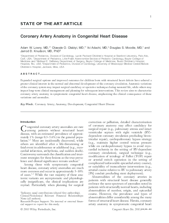 (PDF) Coronary Artery Anatomy in Congenital Heart Disease