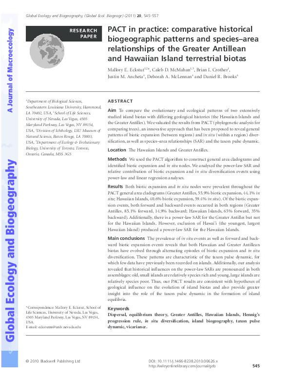 (PDF) PACT in practice: comparative historical biogeographic patterns ...