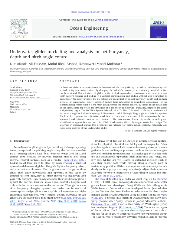 (PDF) Underwater glider modelling and analysis for net buoyancy, depth ...