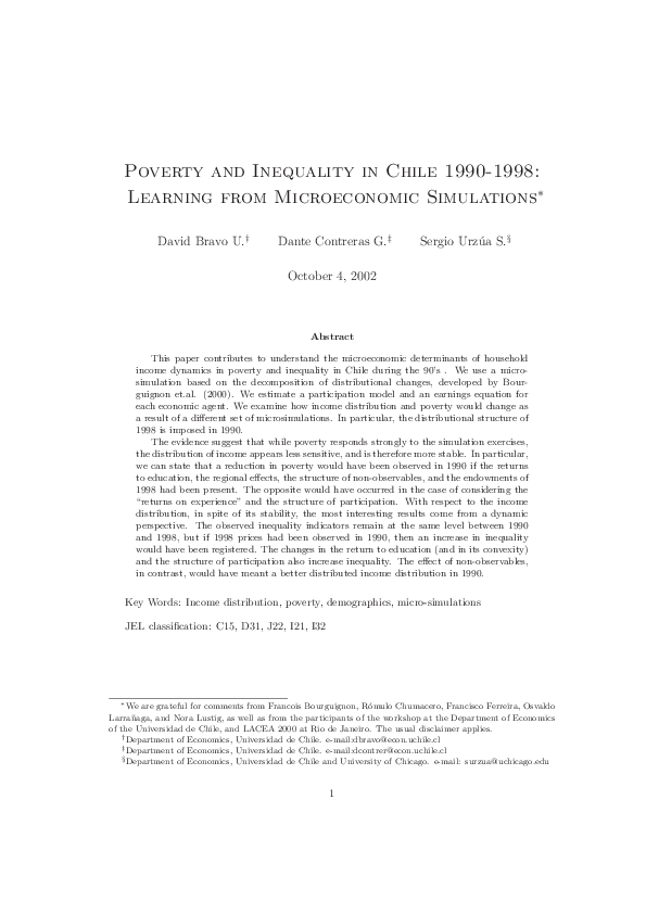 (PDF) Poverty and Inequality In Chile 1990 1998: Learning From ...