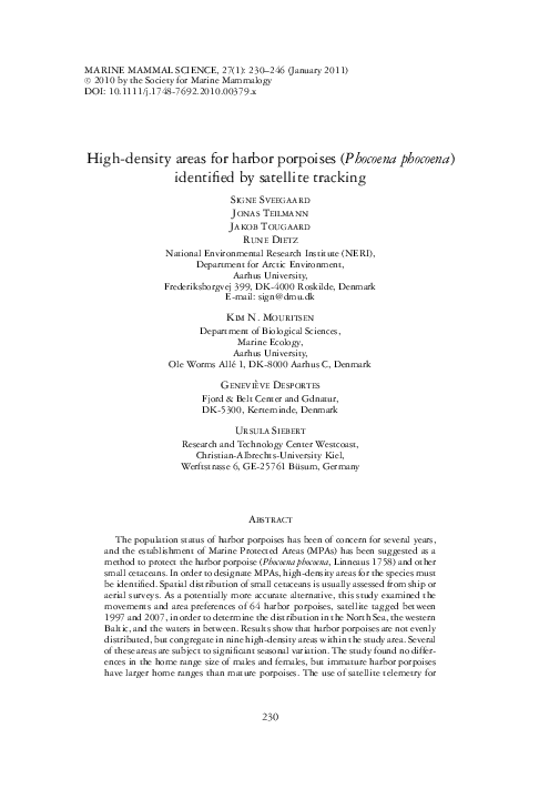 (PDF) High‐density areas for harbor porpoises (Phocoena phocoena ...