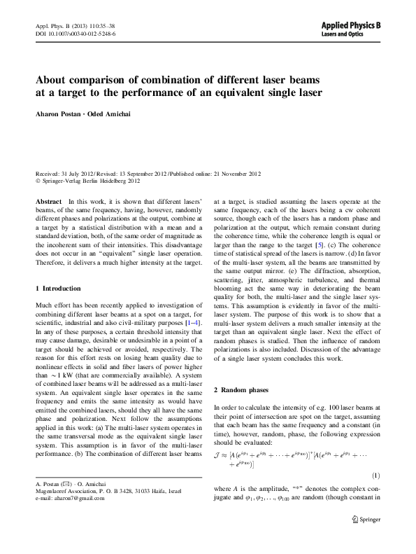 (PDF) About comparison of combination of different laser beams at a ...