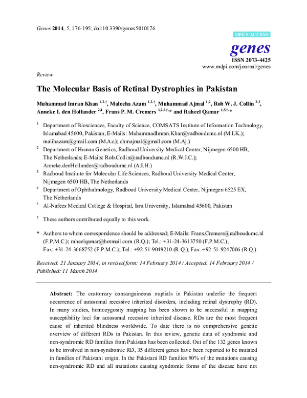 (PDF) The Molecular Basis of Retinal Dystrophies in Pakistan