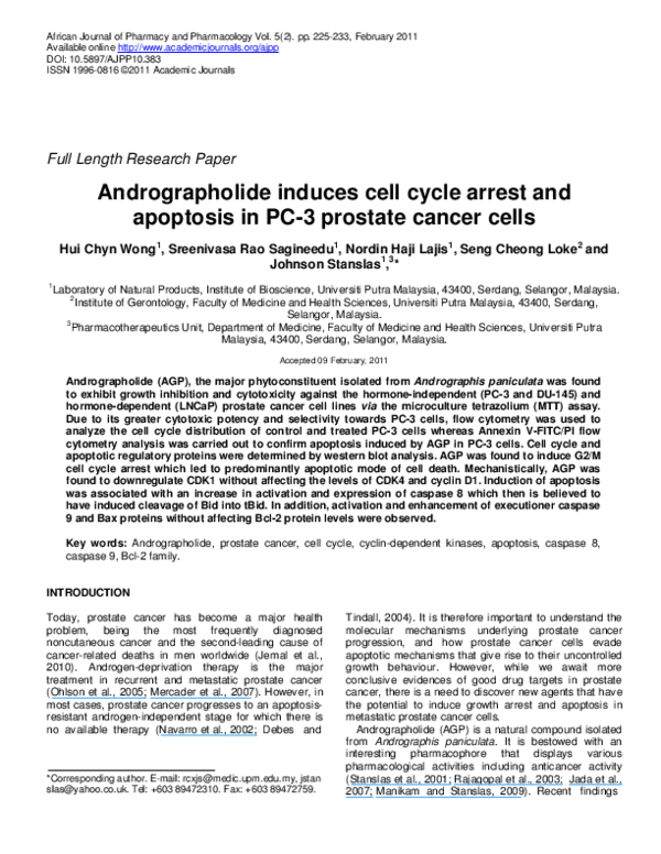 (PDF) Andrographolide induces cell cycle arrest and apoptosis in PC-3 ...