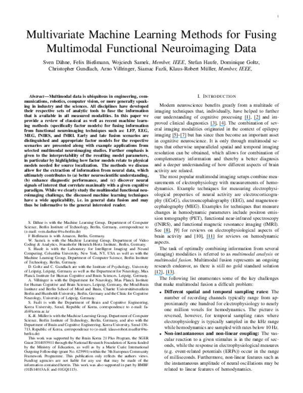 (PDF) Multivariate Machine Learning Methods for Fusing Multimodal ...