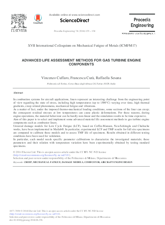 (PDF) Advanced Life Assessment Methods for Gas Turbine Engine Components