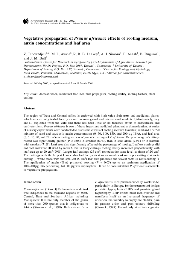 (PDF) Vegetative propagation of Prunus africana effects of rooting