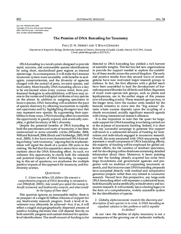 (PDF) The promise of DNA barcoding for taxonomy