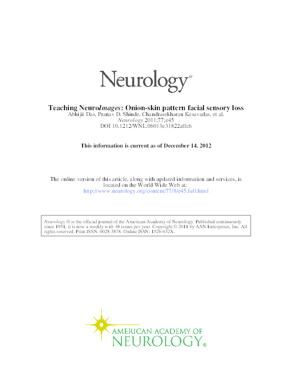 (PDF) Teaching NeuroImages Onionskin pattern facial sensory loss
