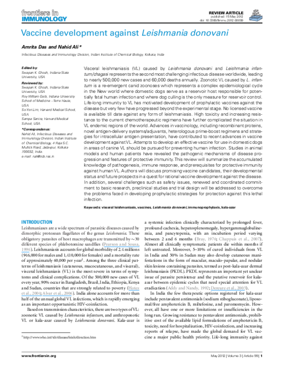 (PDF) Vaccine Development Against Leishmania donovani