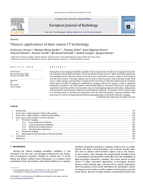 (PDF) Thoracic applications of dual-source CT technology