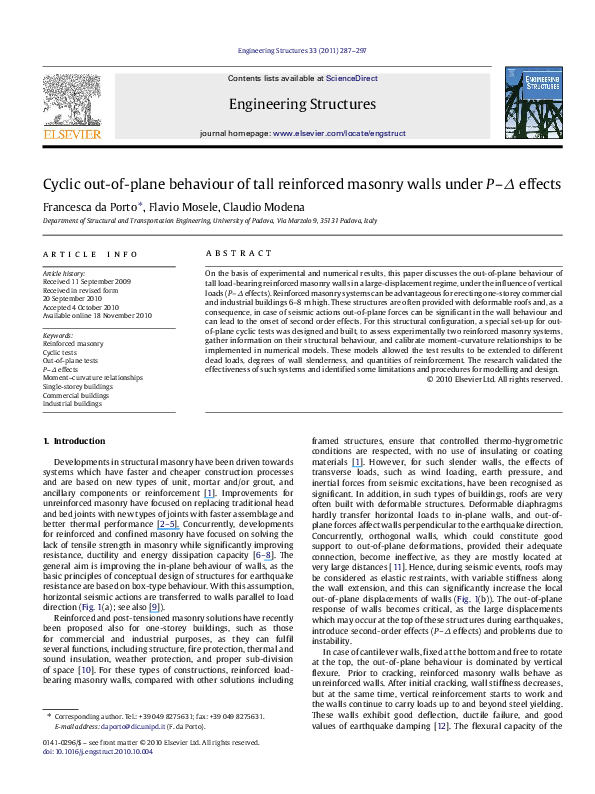 (PDF) Cyclic out-of-plane behaviour of tall reinforced masonry walls ...