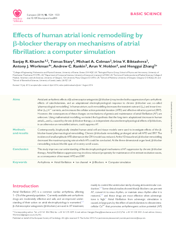 (PDF) Effects of human atrial ionic remodelling by β-blocker therapy on ...