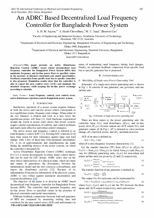 (PDF) An ADRC based decentralized load frequency controller for ...