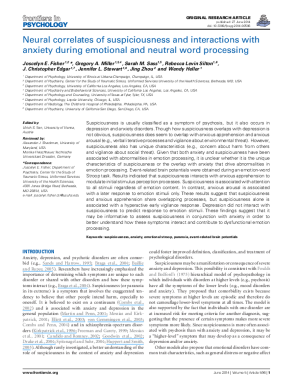 (PDF) Neural correlates of suspiciousness and interactions with anxiety ...