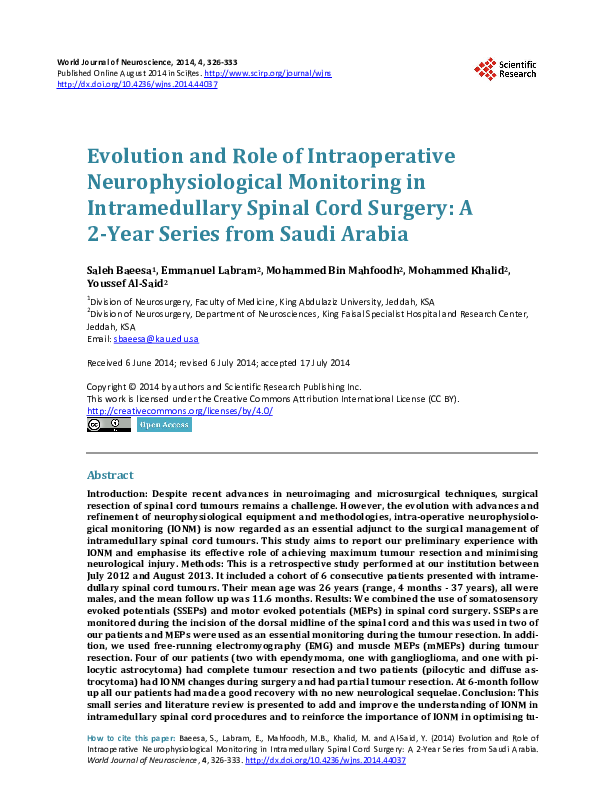 (PDF) Evolution and Role of Intraoperative Neurophysiological ...