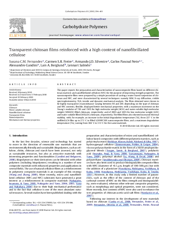 (PDF) Transparent chitosan films reinforced with a high content of ...