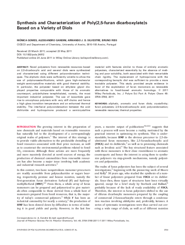 (PDF) Synthesis and characterization of poly(2,5-furan dicarboxylate)s ...