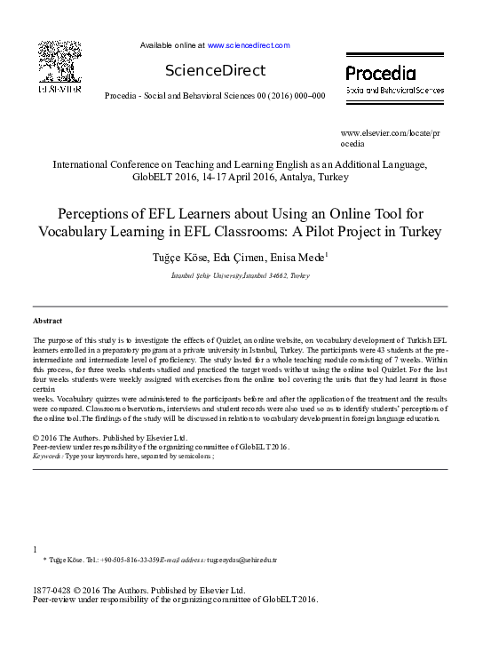 (DOC) Perceptions of EFL Learners about Using an Online Tool for ...