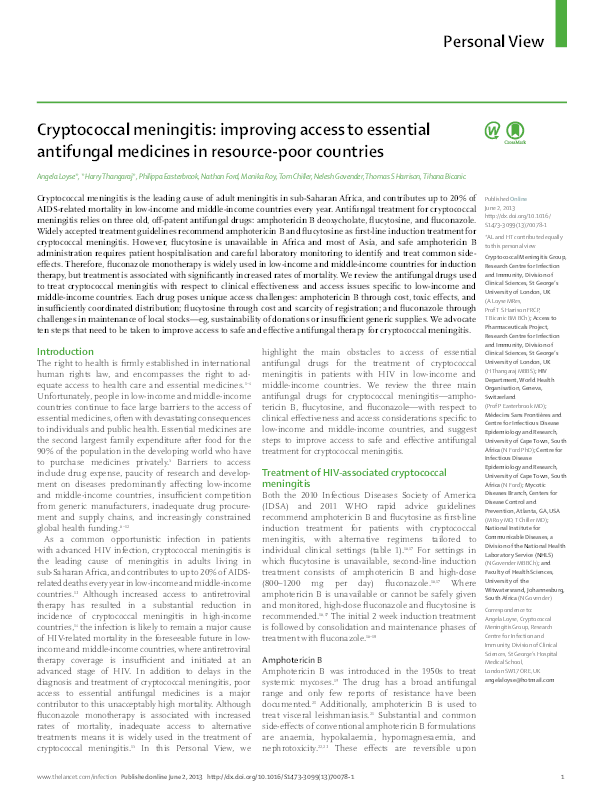 (PDF) Cryptococcal meningitis improving access to essential antifungal