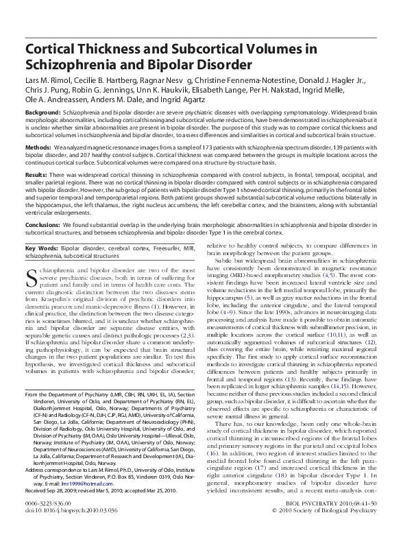 (PDF) Cortical Thickness and Subcortical Volumes in Schizophrenia and ...