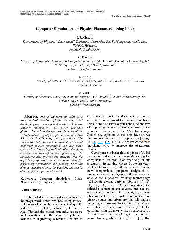 (PDF) Computer Simulations of Physics Phenomena Using Flash
