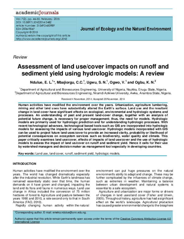 (PDF) Evaluation of Impact of Land-use Change in the Ebonyi River ...