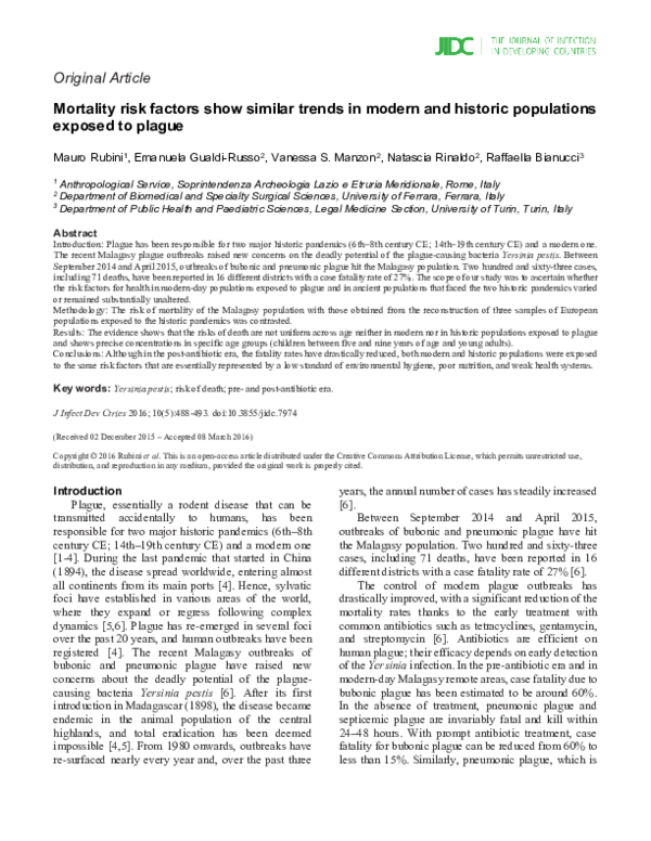 Mortality risk factors show similar trends in modern and historic populations exposed to plague