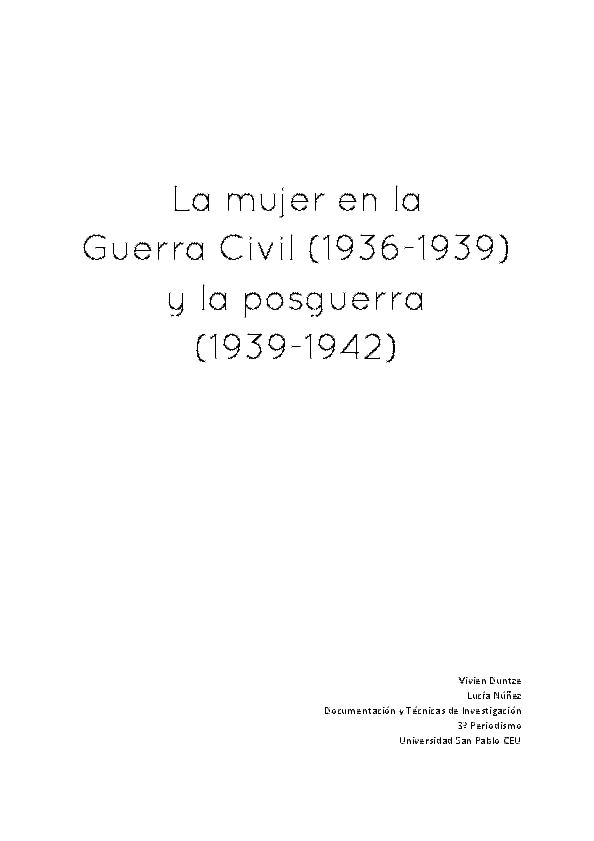 (PDF) La mujer en la Guerra Civil y la posguerra