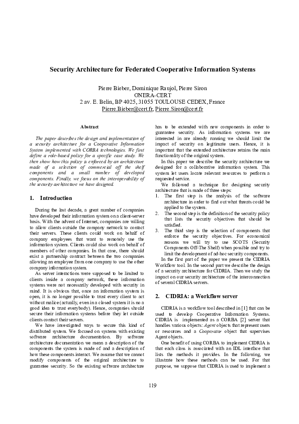 (PDF) Security architecture for federated cooperative information systems