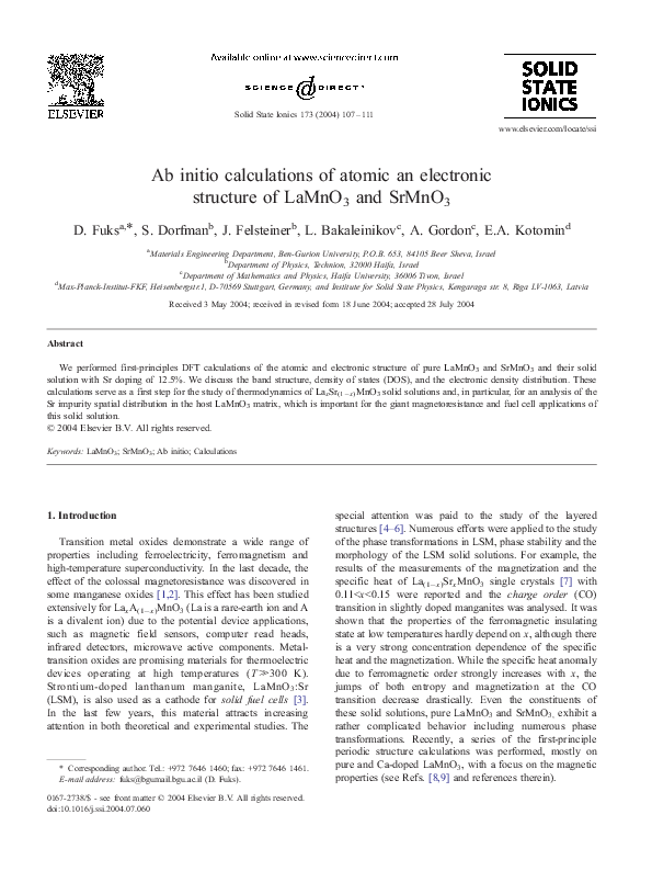 (PDF) Ab initio calculations of atomic an electronic structure of LaMnO ...