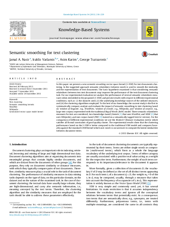 (PDF) Semantic smoothing for text clustering