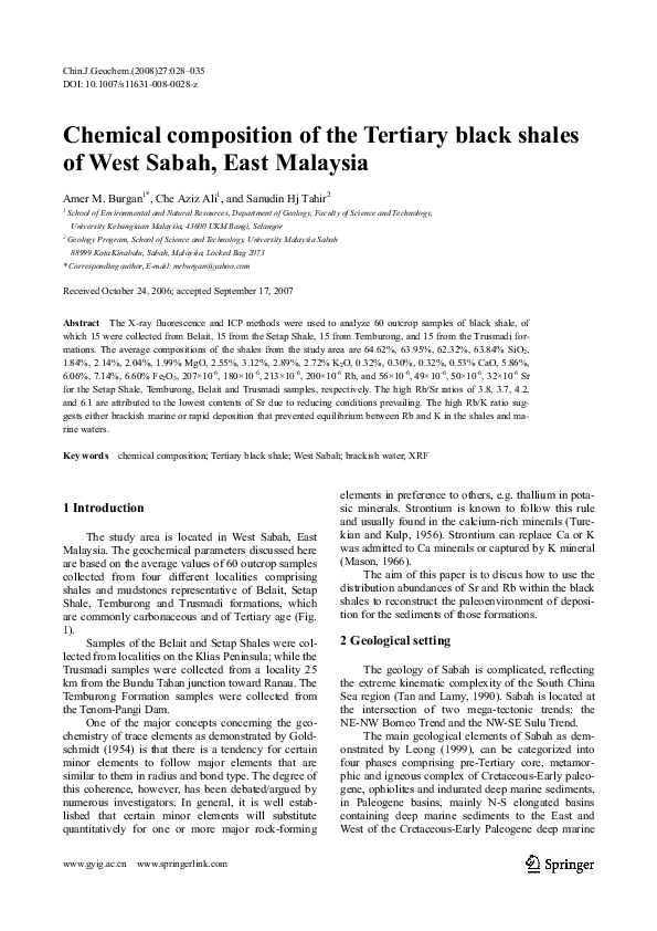 (PDF) Chemical composition of the Tertiary black shales of West Sabah
