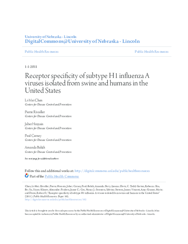 (PDF) Receptor specificity of subtype H1 influenza A viruses isolated ...