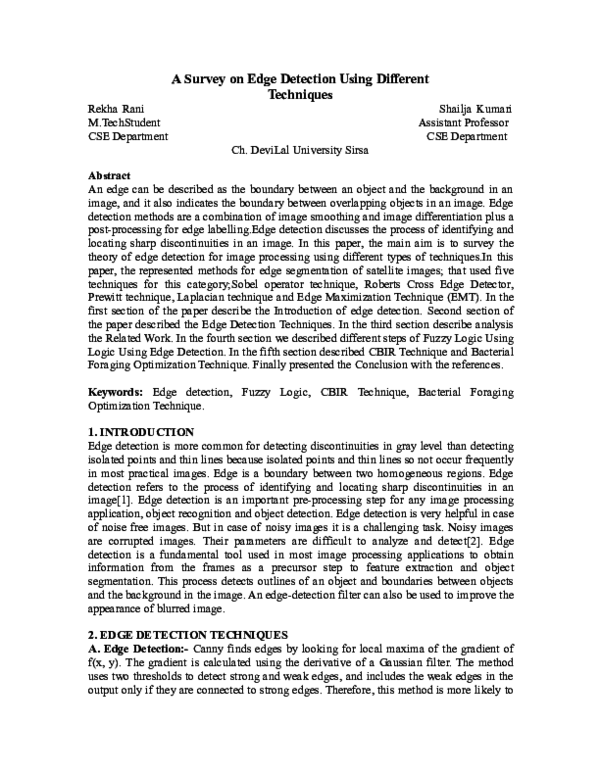 (PDF) A Survey on Edge Detection Using Different Techniques