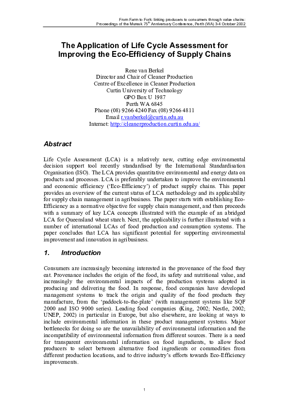 (PDF) The Application of Life Cycle Assessment for Improving the ...