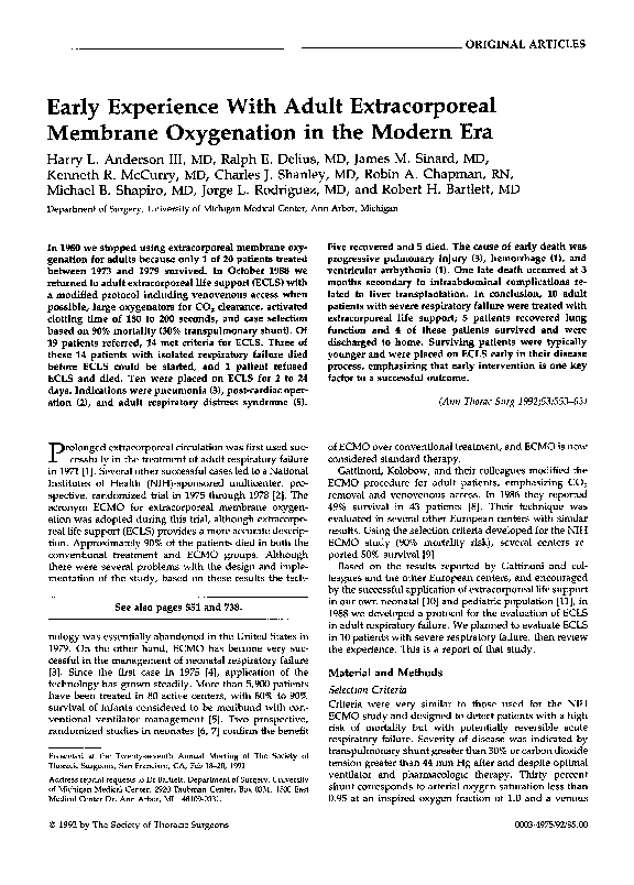 (PDF) Early experience with adult extracorporeal membrane oxygenation ...