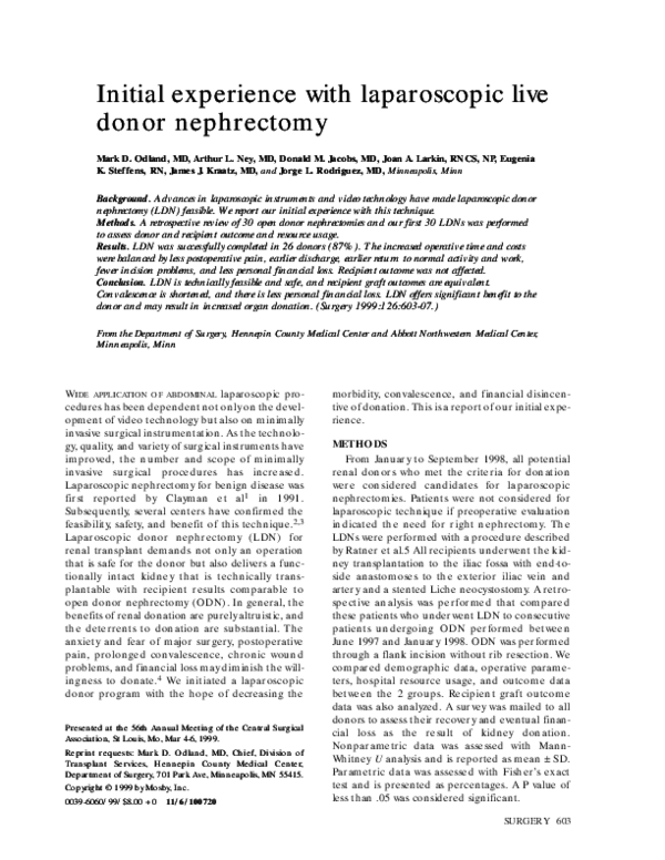 (PDF) Initial Experience With Laparoscopic Live Donor Nephrectomy