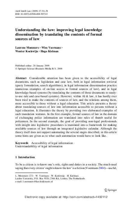 (PDF) Understanding the law: improving legal knowledge dissemination by ...