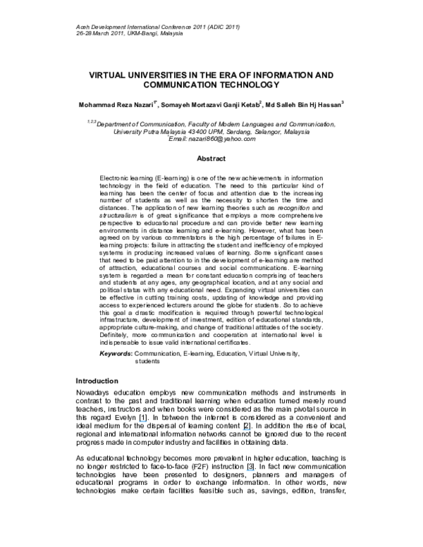 (PDF) VIRTUAL UNIVERSITIES IN THE ERA OF INFORMATION AND COMMUNICATION ...