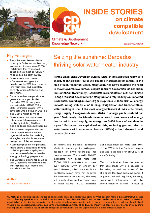 (PDF) Seizing the sunshine Barbados’ thriving solar water heater