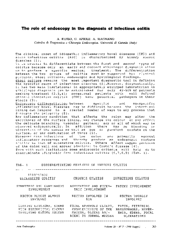 (PDF) The role of endoscopy in the diagnosis of infectious colitis
