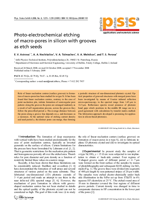 (PDF) Photo-electrochemical etching of macro-pores in silicon with ...