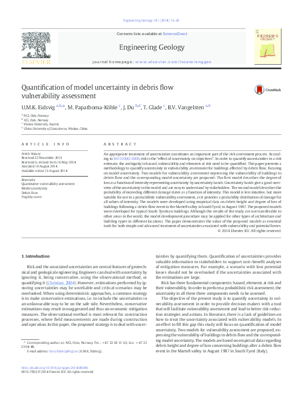 (PDF) Quantification of model uncertainty in debris flow vulnerability ...