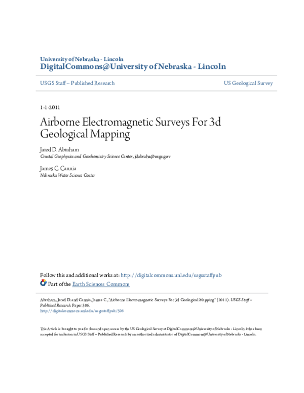 (PDF) Airborne Electromagnetic Surveys For 3d GeologicalMapping