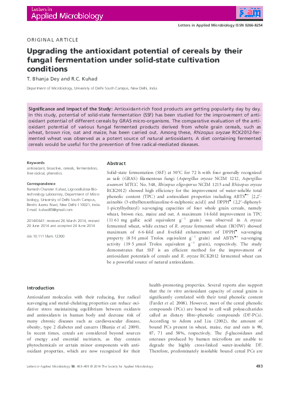 (PDF) Upgrading the antioxidant potential of cereals by their fungal ...