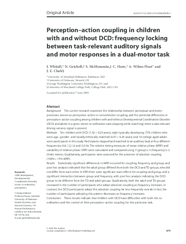 (PDF) Perception–action coupling in children with and without DCD ...