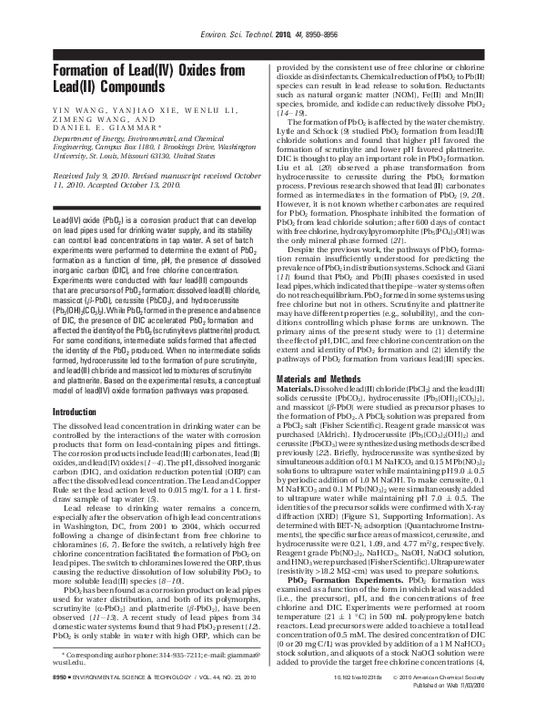 (PDF) Formation of lead (IV) oxides from lead (II) compounds Zimeng