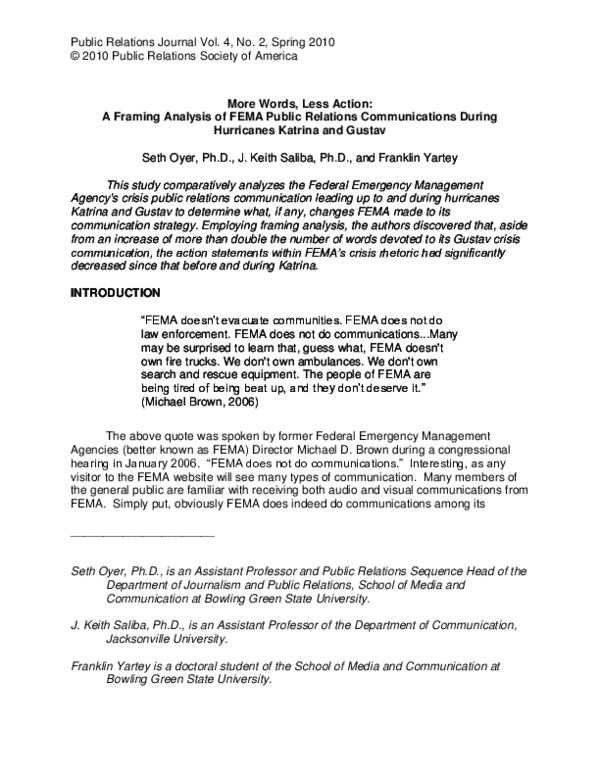  PDF More Words Less Action A Framing Analysis Of FEMA Public 