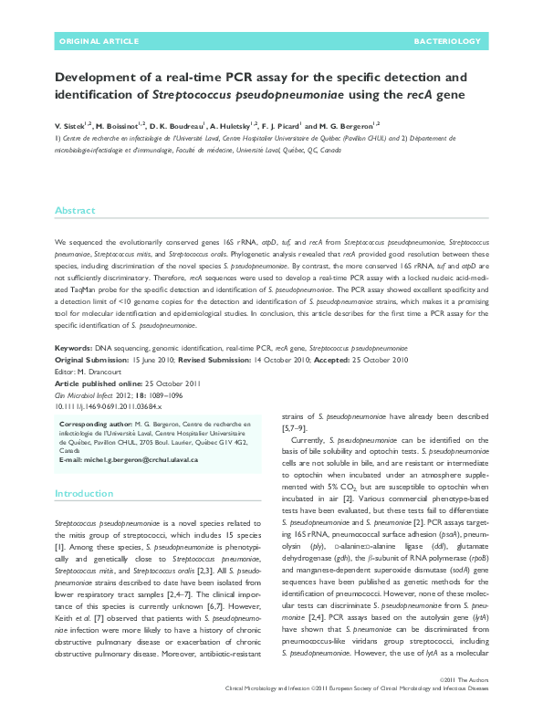 (PDF) Development of a real-time PCR assay for the specific detection ...